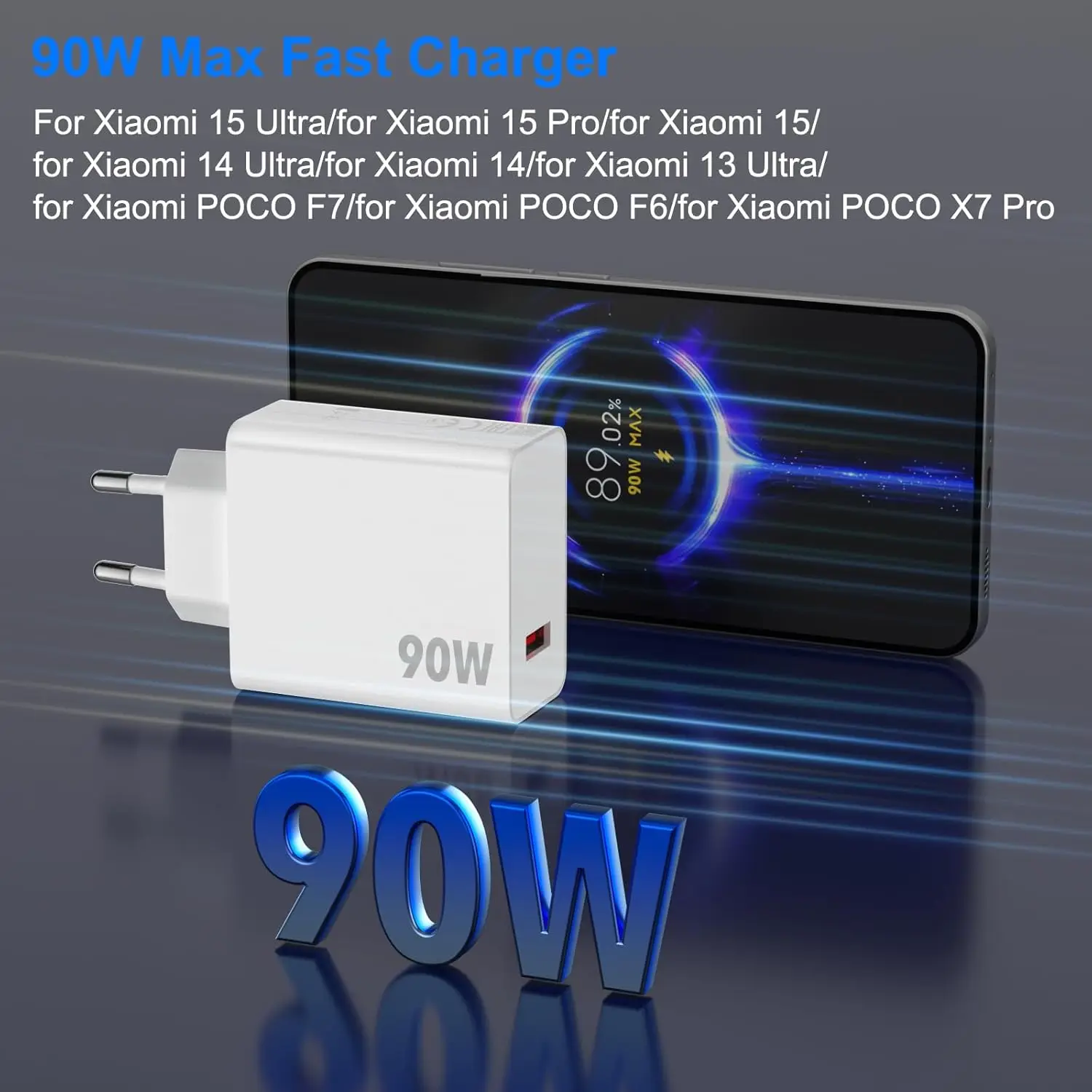 90W Fast Charger For Xiaomi 13 14 15 Ultra 15T 17 Pro Redmi Note 12 13 14 Pro POCO F6 F7 X6 X7 Pro Quick Charge USB Type C Cable