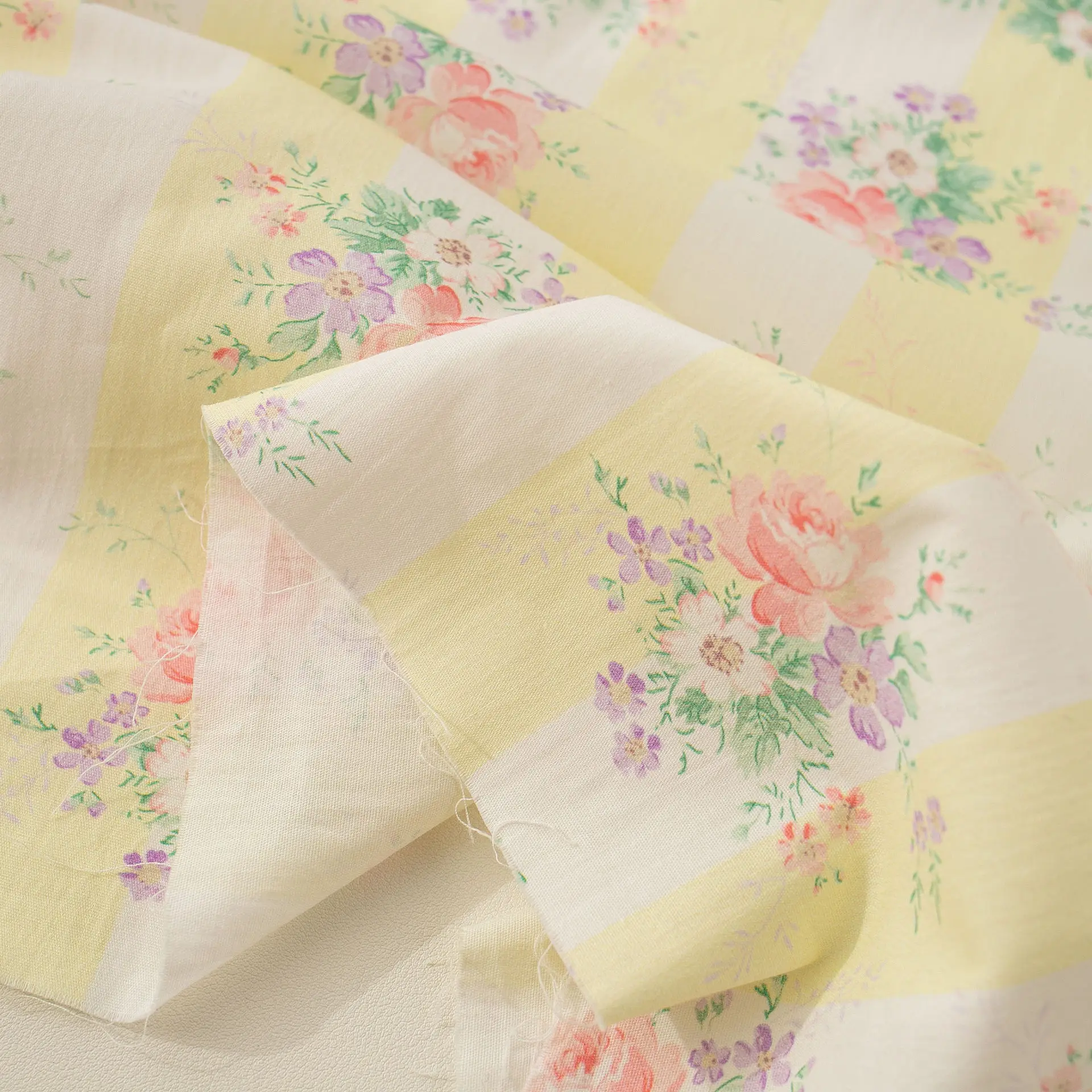 145x100cm 60S Cotton Digital Print Fabric Korean Style Striped Floral Cloth Women Dress Children Clothing DIY Sewing Materials