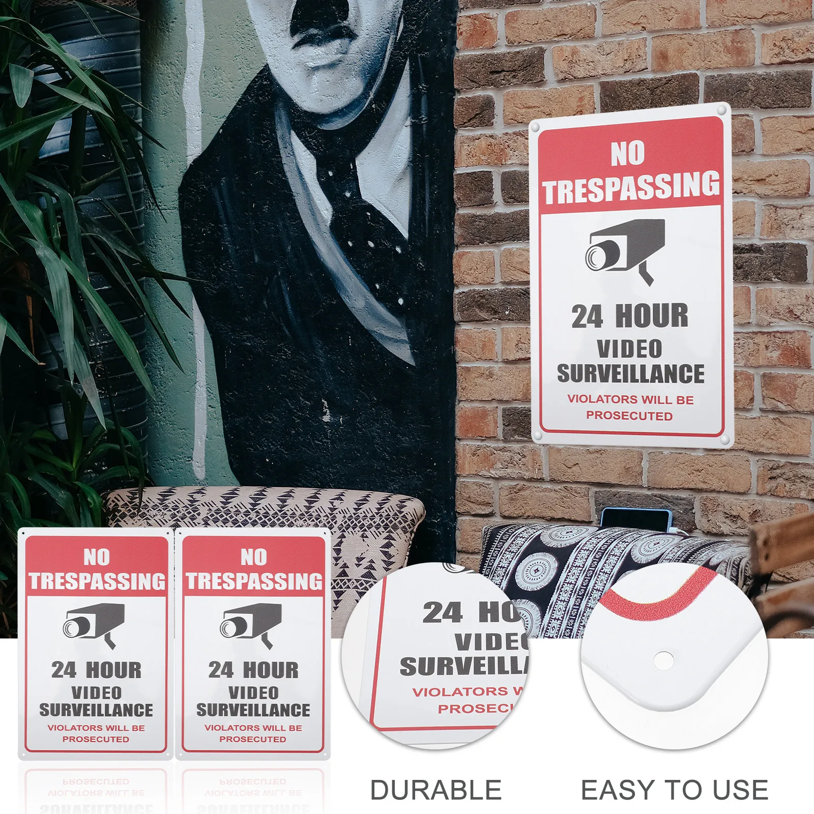 

2Pcs High-End Metal Security Camera Signboard Clear Printing Warning Board for Public Place Outdoor Video Monitoring Area