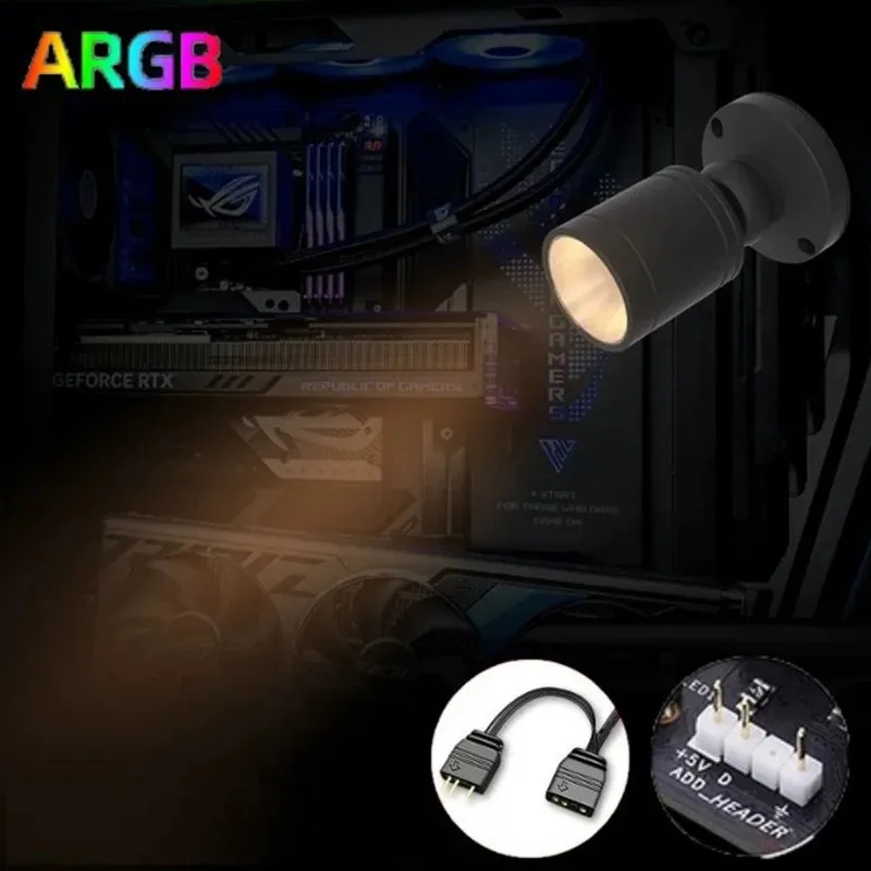 Afbeelding 5: QITU 1W 3W ARGB 5V 3-pins header computer AURA SYNC LED spotlicht minilamp gamingkamer figuurmodel display pc-kast decoratie DIY