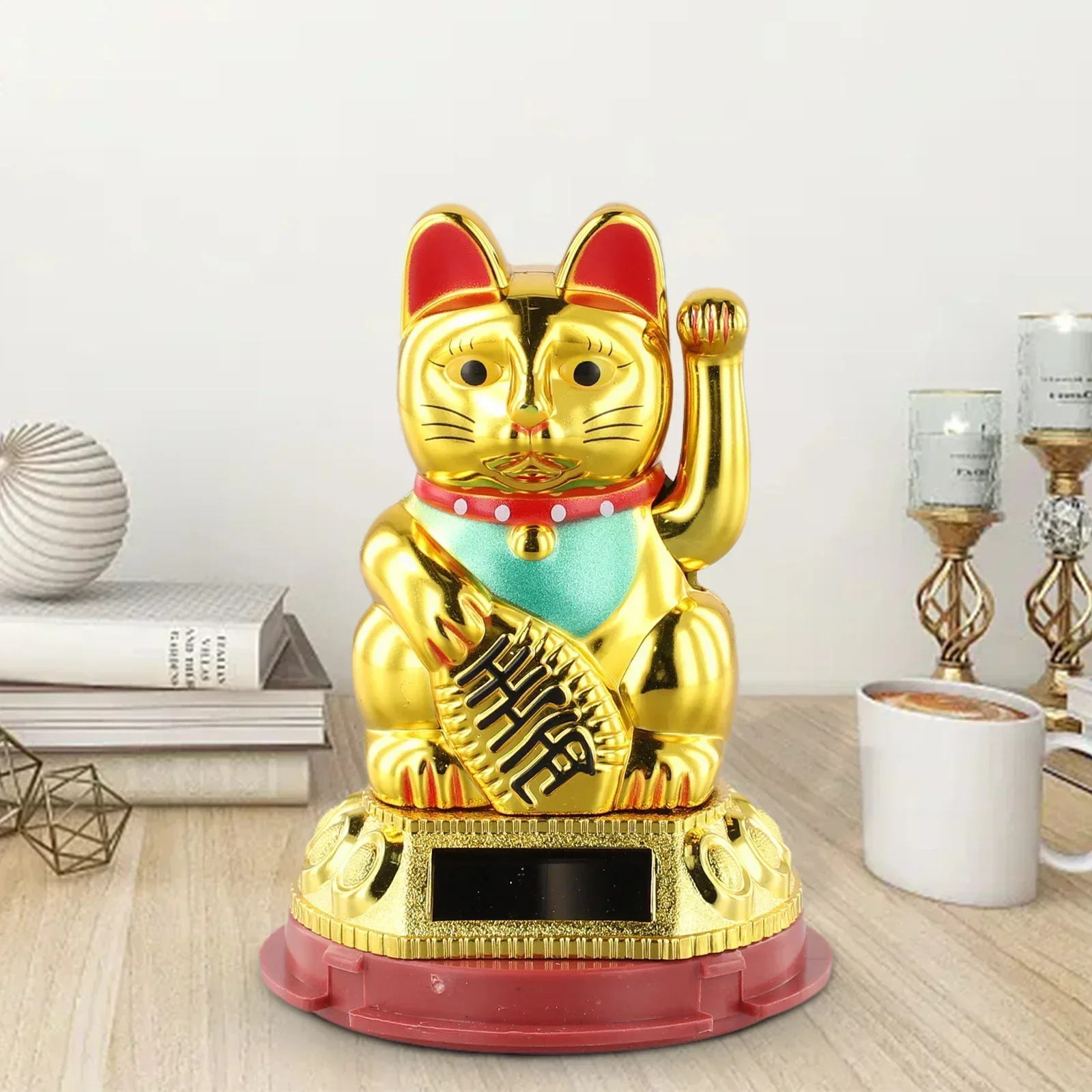 Adorno Gato de la suerte Decoración del hogar Ondulado solar Decoración del automóvil montada en vehículo Adorno del hogar Adorno del gato de la suerte Plástico Blanco
