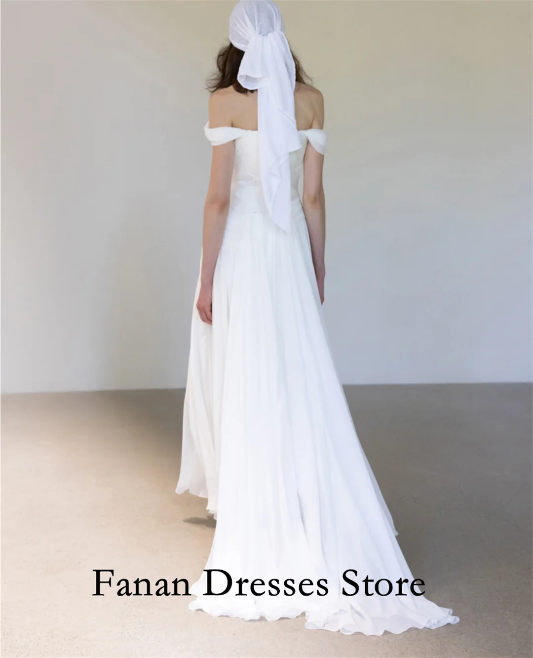 FANAN Corea Monospalla Elegante Chiffon A-Line Increspato Sweep Train Abiti da sposa Garona Avorio Personalizzato Pretty Brid