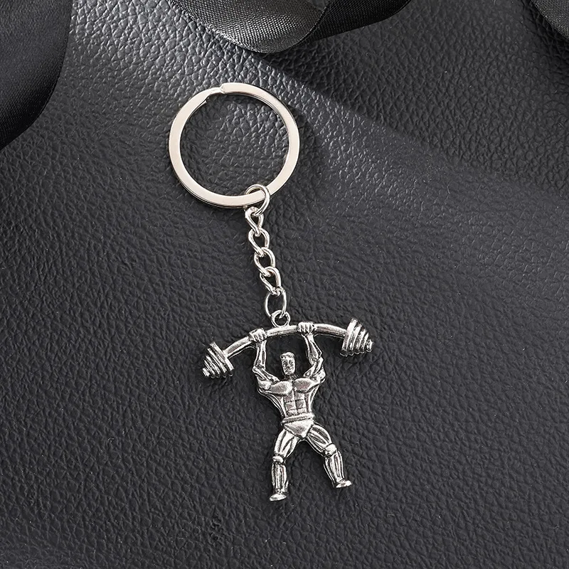 Domineering Bodybuilding Muscle Men Key Chain Boxing Weightlifting Dumbbell Alloy Pendant Sports Gym Small Gift