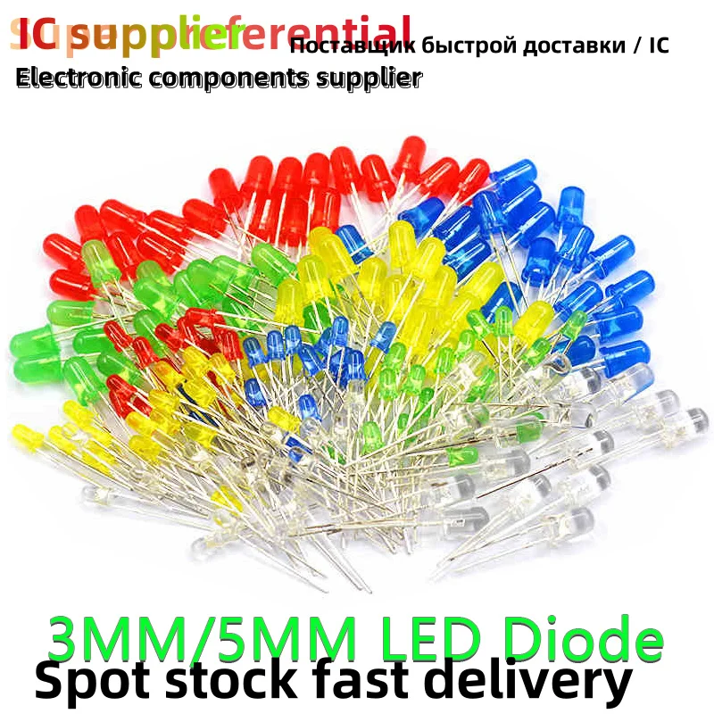 100pcs/lot 3mm 5mm LED Red Green Yellow Blue White F3 F5