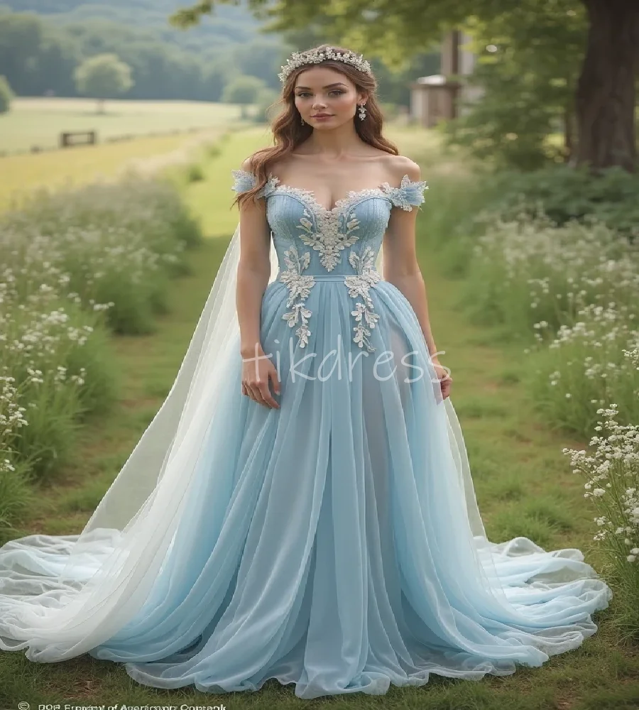 Cottagecore Forest Elf  Wedding Dress Celtic Gatsby Fairy Blue Chiffon Gothic Bridal Dress 2025 Lace Bohemian BrideCustomized