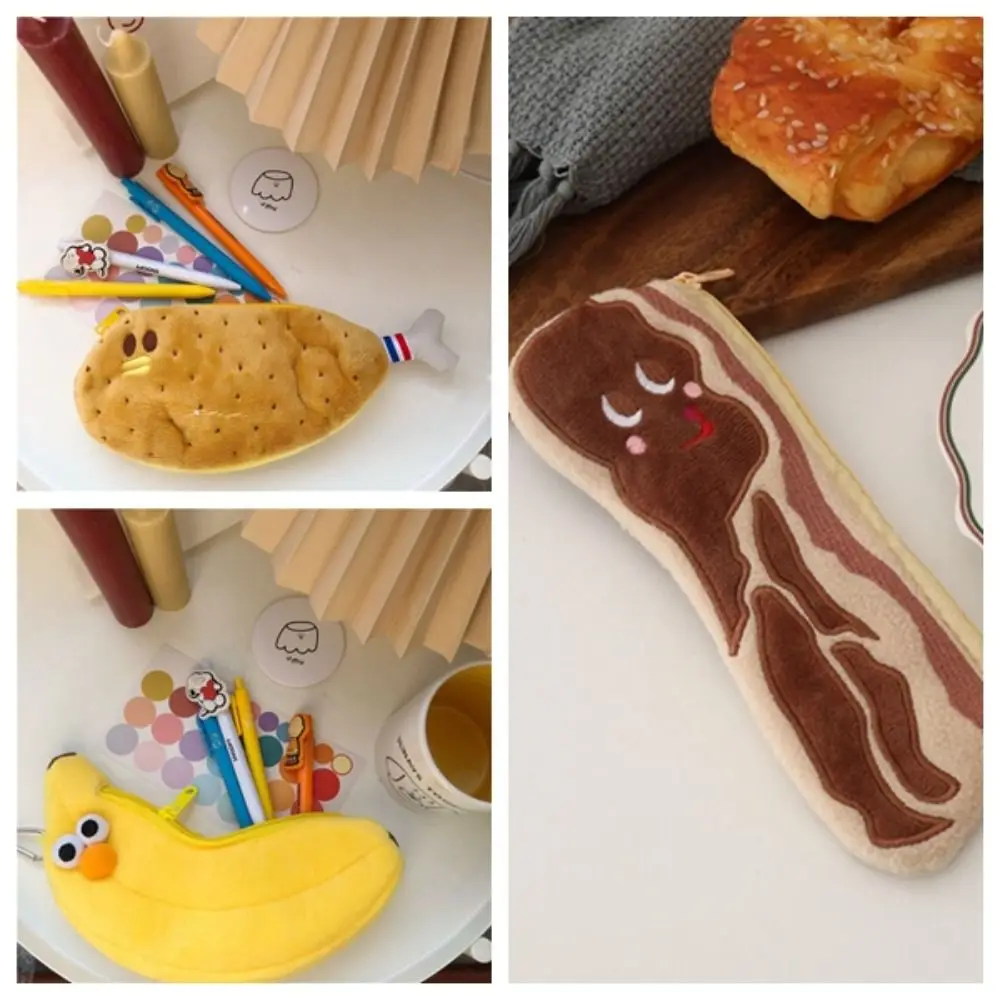 Writing Tools Warm Plush Pencil Case Chicken Leg Banana Plush Pencil Bag Cartoon Large Capacity Plush Pen Bag Student Gifts