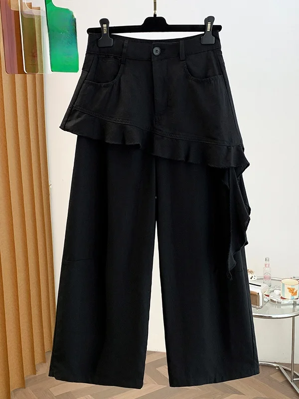 Authentic Slimming Wide Leg Pants High Waist Nine Points Women's Casual Style Polyester Fiber 2026 Autumn Season