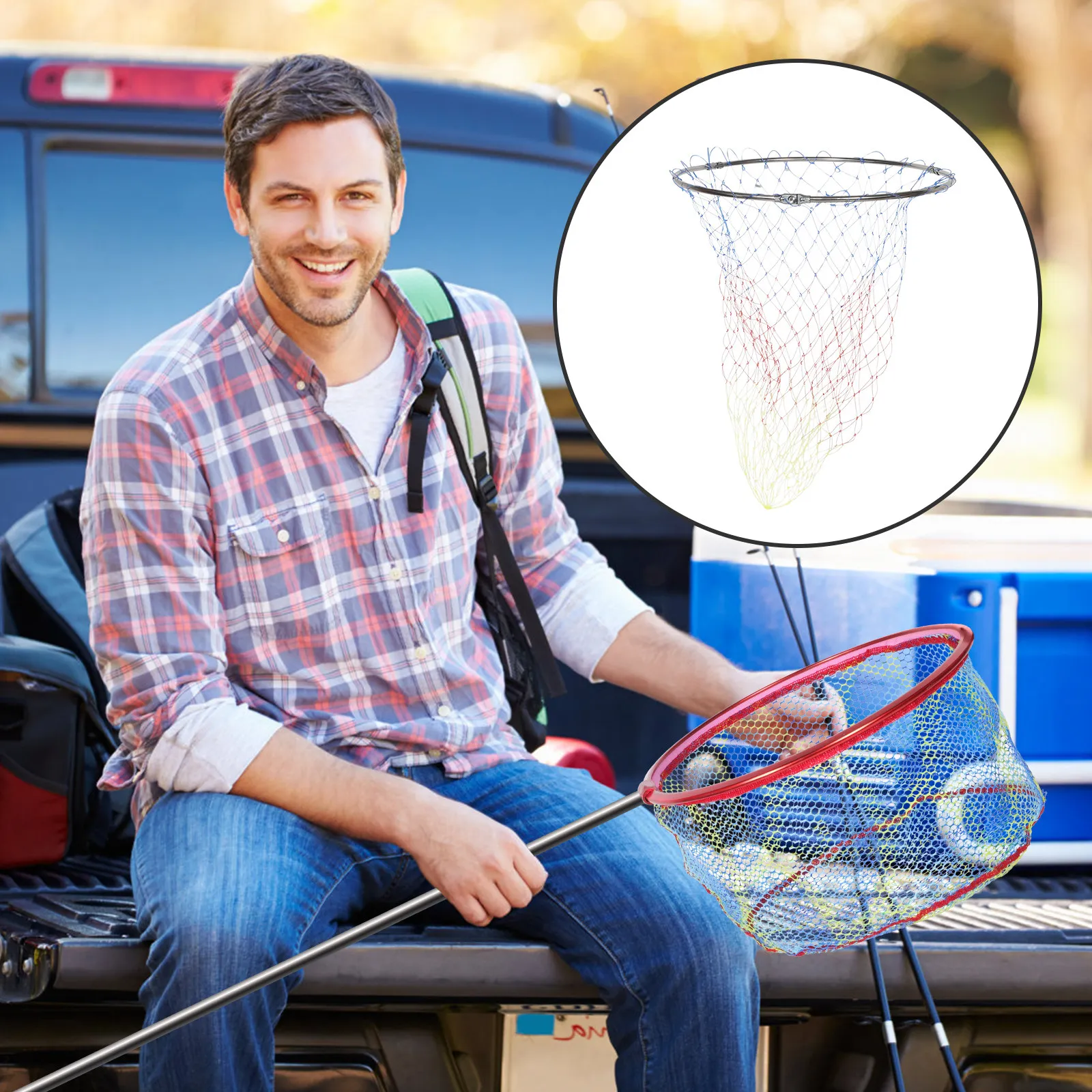 

Fishing Catching Net Stainless Steel Head Durable Portable Replacement Net Fish Friendly for River Lake Sea Boat Fishing
