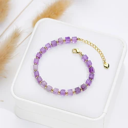 4*4MM Naturnal Stone Square Beads Bracelets on Hand Bangle Fashion Jewelry For Women Amethyst Handwork Amazon
