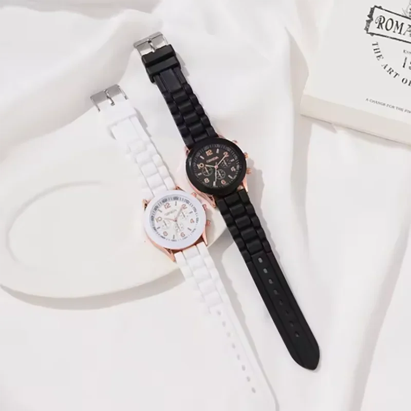 2Pcs Luxury Women's Watch Set Fashion Luxury Elegant Alloy Wristwatch Silicone Strap Couple Watch Men Quartz Holiday Gifts