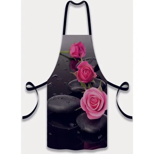 Else Carpet Else Black Pink Rose Spa Stone Pattern Fabric Chef Dish Kitchen Apron and Towel