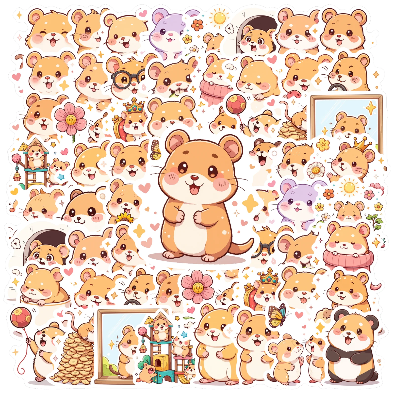 35/50pcs Cute Cartoon Hamster Pattern Sticker Decor PVC Waterproof Sticker for Water Bottle Laptop Phone Scrapbook Stickers