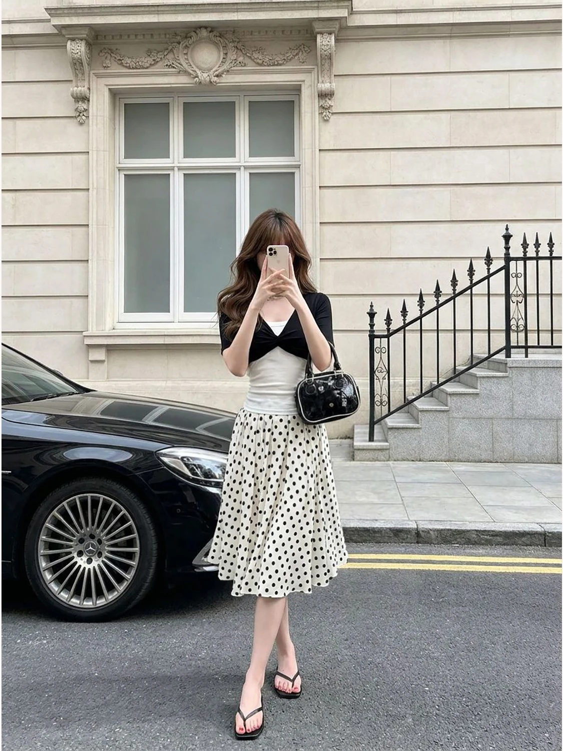 

Korean Style Spring Summer Versatile Striped Letter Print Two-Way Shoulder T-Shirt Loose Removable Belt Short Sleeve Top