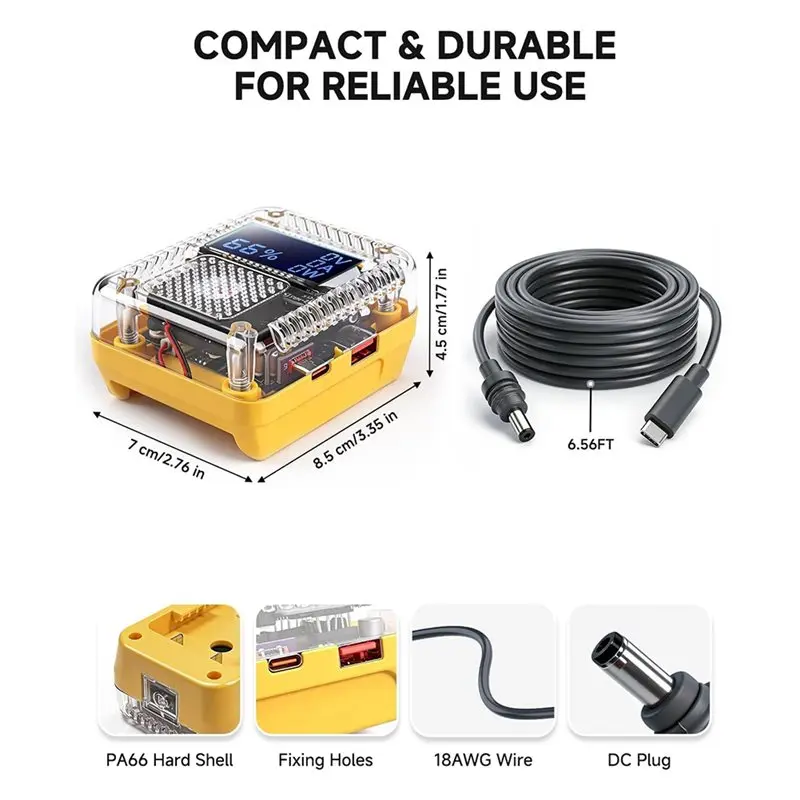 AT82-For Starlink Mini 138W USB Battery Charger Adapter- Power Inverter Converter For Dewalt 20V MAX With 18AWG 2M DC Cord