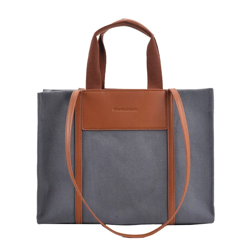 Grande capacidade de lona tote feminino commuter bolsa couro do plutônio splicing shopper ombro simples saco mensageiro sac um principal