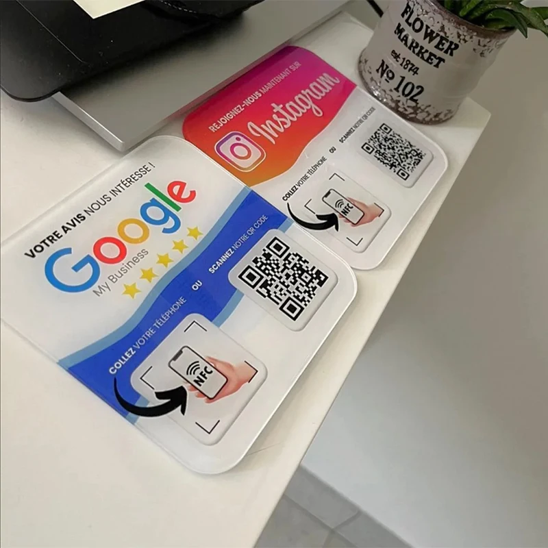 Custom Google Review Sign NFC Touch QR Code Acrylic Social Media Connected Plate Instagram Facebook Plate Shop Business Decor