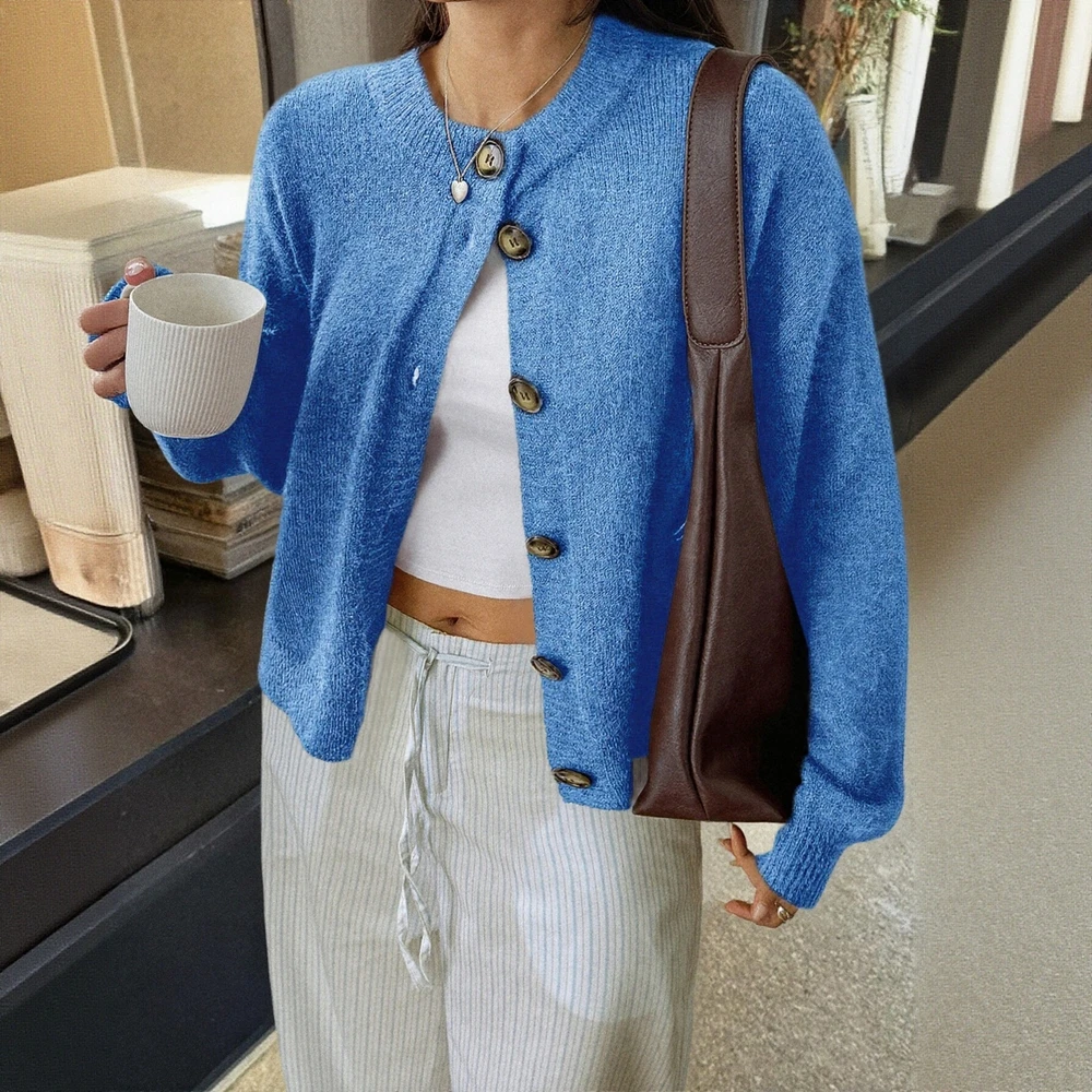 

Business Commute Style Women's Long Sleeve round Neck Sweater Fitted Design Straight Tube Sleeves No Decoration Required