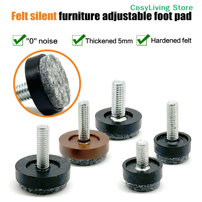 [CL]4/8Pcs Felt Adjustable Round Furniture Leg Screws Anti Slip M6 M8 Table Chair Cabinet Balance Feet Pads[CL]