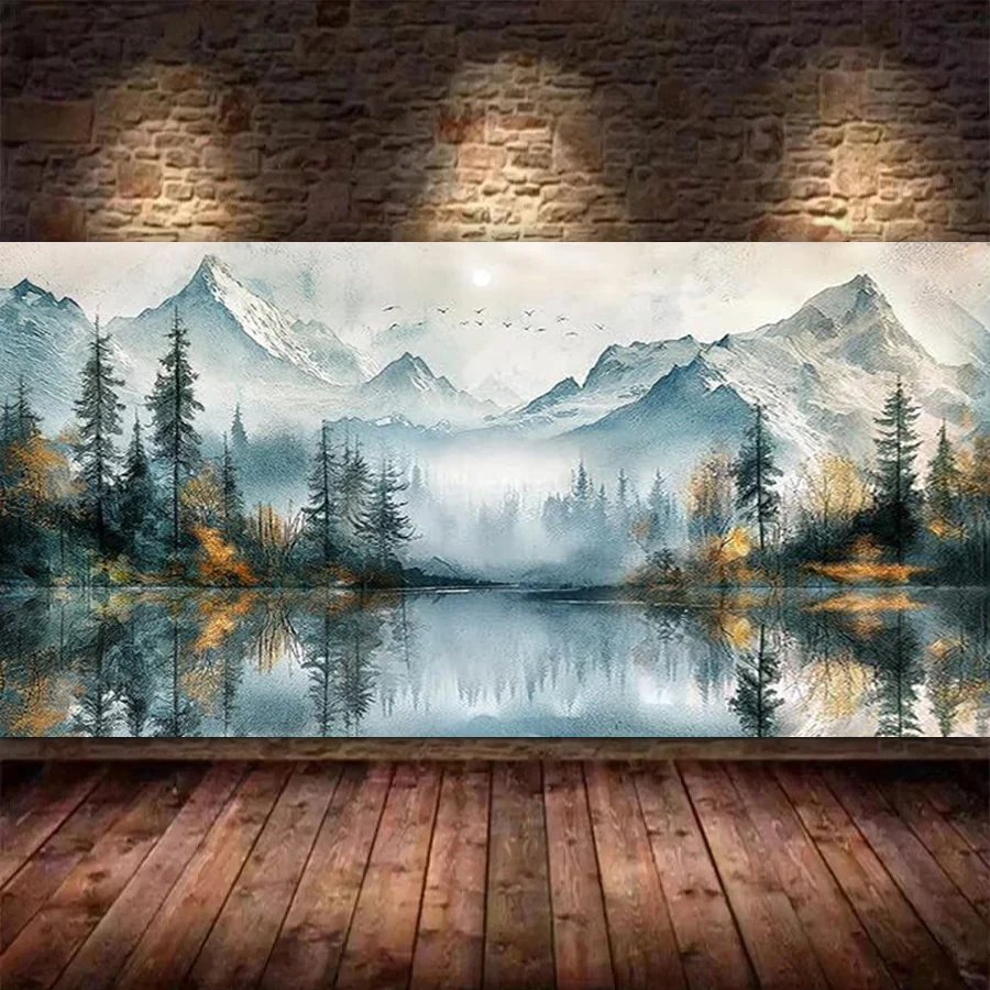 Diy Diamond Embroidery Abstract Mountain and Lake Scenery Large Diamonds Art Painting Landscape Full Jewelry Cross Stitch Kits