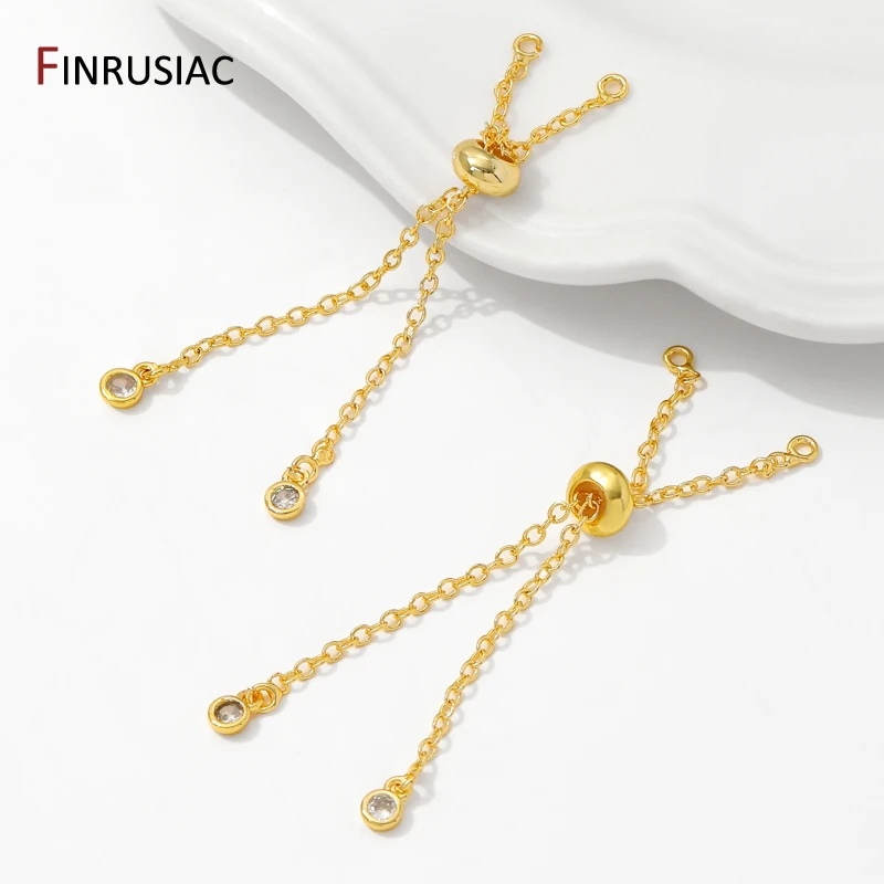 14/18K Gold Plated Brass With Zircon 6cm Adjustable Bracelet Slider Extender Chains For DIY Bracelet Making Accessories