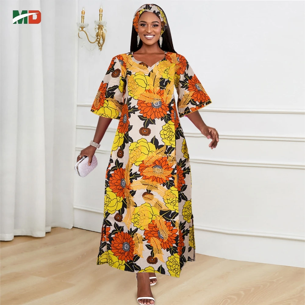 

MD African Dresses Women's Traditional Clothes Embroidery Printed Outfits Bubu Gown Abayas Robe Kaftan Boubou Djellaba 2025 New