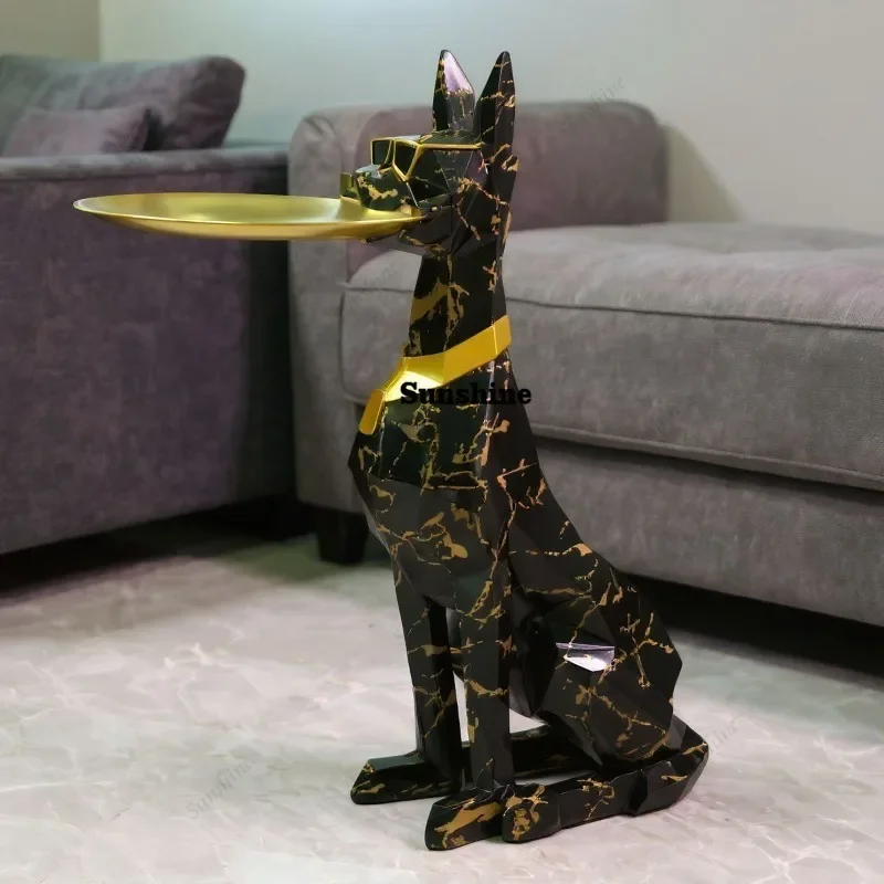 Modern Home Decor Dog Statue Tray Storage Living Room Floor Ornament Doberman Sculpture Animal Figurine Resin Model Crafts Gift