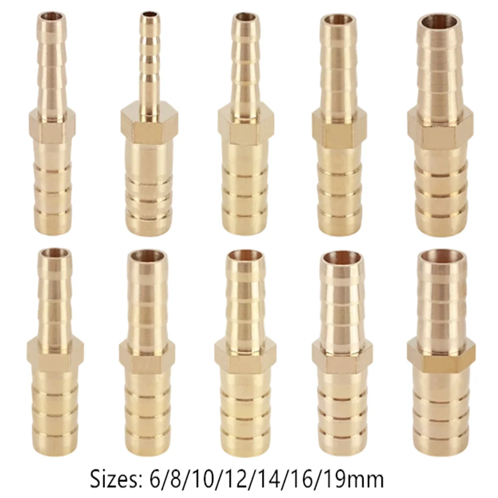 Straight Reducing Barb Brass Hose Connector for Gas Water Air Tubing Adapter 6/8/10/12/14/16/19mm - Durable Metal Fitting