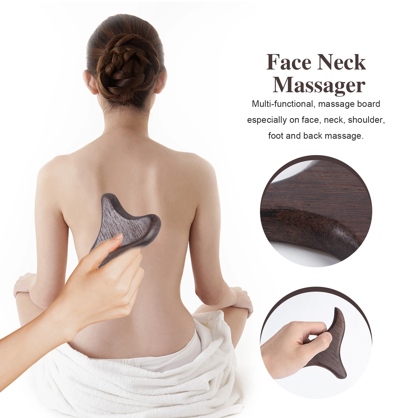 

2pcs Wooden Gua Sha Massager Premium Sandalwood Face Neck Shoulder Foot Massage Tool Ergonomic Skin-Friendly Beauty Health