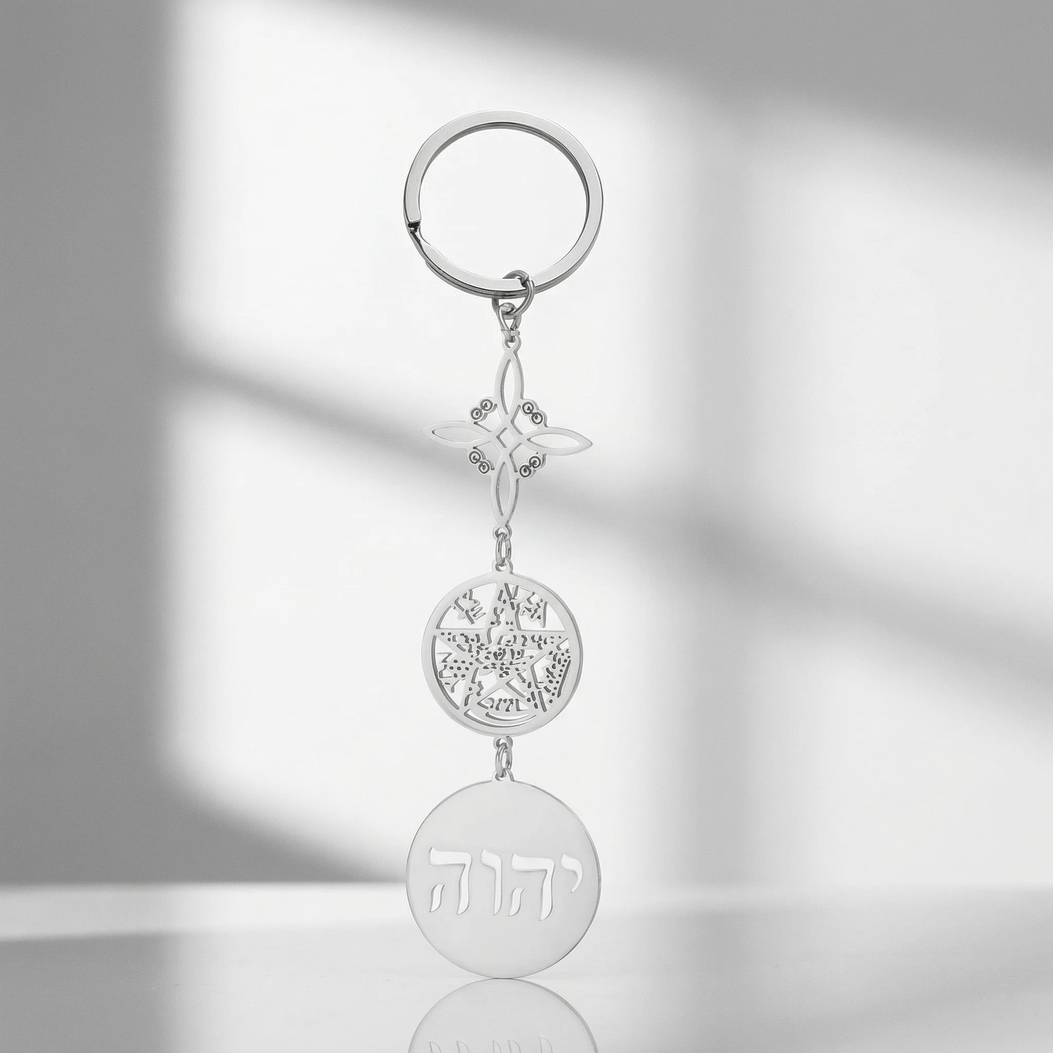 Cross-border retro European and American Hebrew Jewish round pendant keychain for men and women bags car key ring accessory