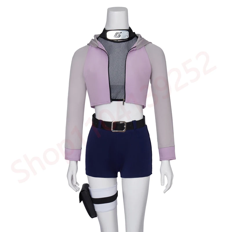 Hinata Hyuga Cosplay Costume Ninja Hyuuga Hinata Hoodie Mesh Tshirt Headband Accessories Set Halloween Anime Disguise For Female