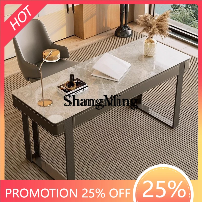 

SM saddle leather desk light luxury solid wood modern computer desk minimalist home writing workbench