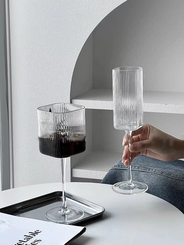 Square Vertical Stripe Leadless Glass Champagne Goblet Red Wine & Cocktail Liqueur Glass for Household Parties And Bars
