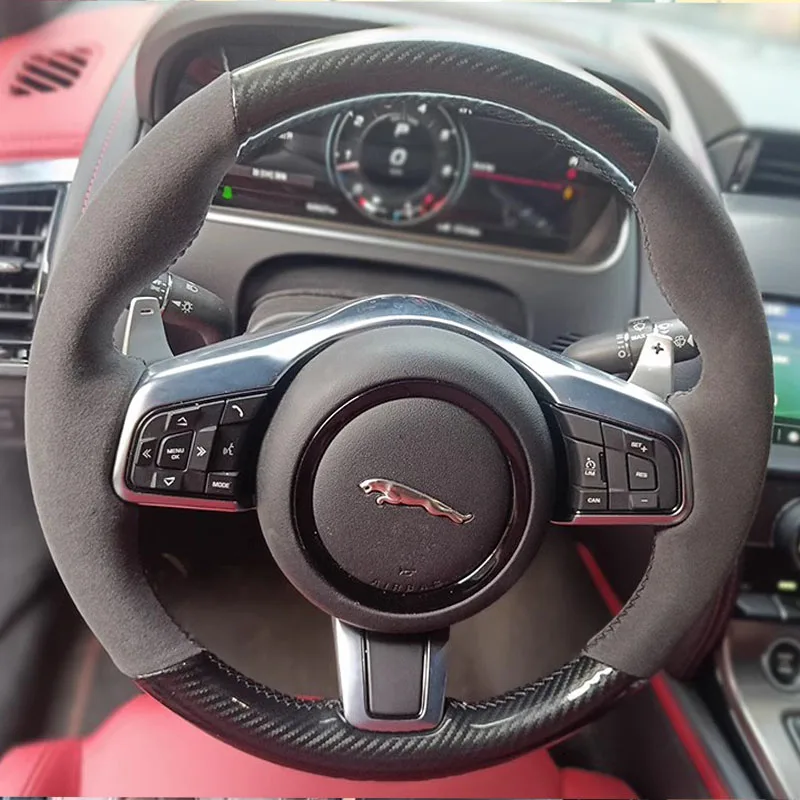Hand Stitched carbon fibre suede non-slip Car Steering Wheel Cover For Jaguar XFL XE XJL F-PACE XKR E-PACE F-Type auto parts