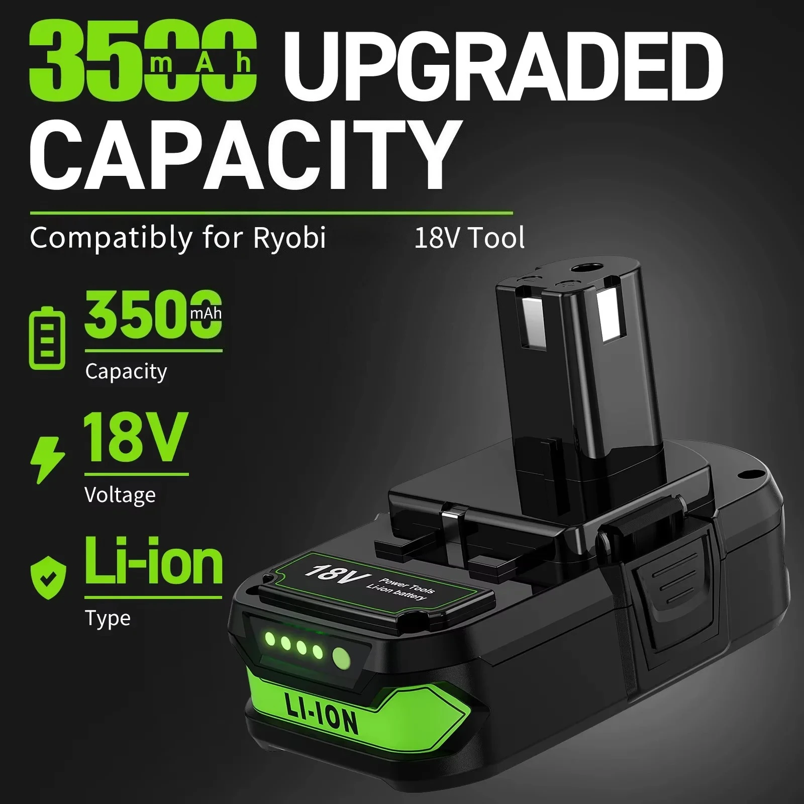 Rechargeable 18V 3Ah Li-ion Battery Compatible Ryobi One+ P104 P107 P108 RB18L20 RB18L50 for All Ryobi One+ Cordless Power Tools