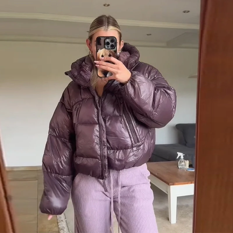 

Зимний пышный женский пуховик, утепленное пальто с капюшоном и длинными рукавами, короткое стеганое пальто, теплая верхняя одежда с карманами на молнии, новинка 2025, женские пальто