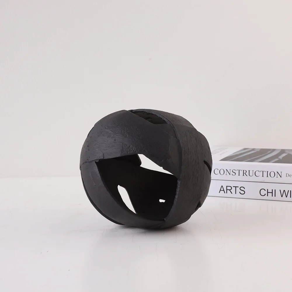 Geometric Hollow Out Spherical Ornament Desktop Simple Abstract Statue Creative Alloy Sculpture Craft Room Aesthetic Decoration
