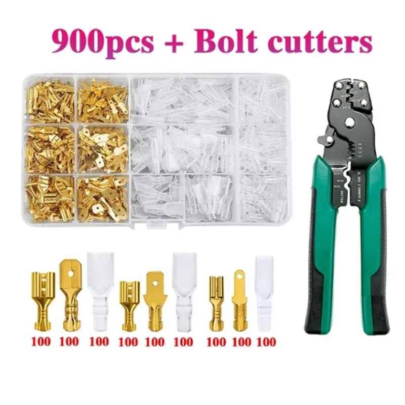 900Pc Crimp Terminal U/O Shaped Splicing Termination 2.8/4.8/6.3Mm Wire Connector Cable Termination Plier