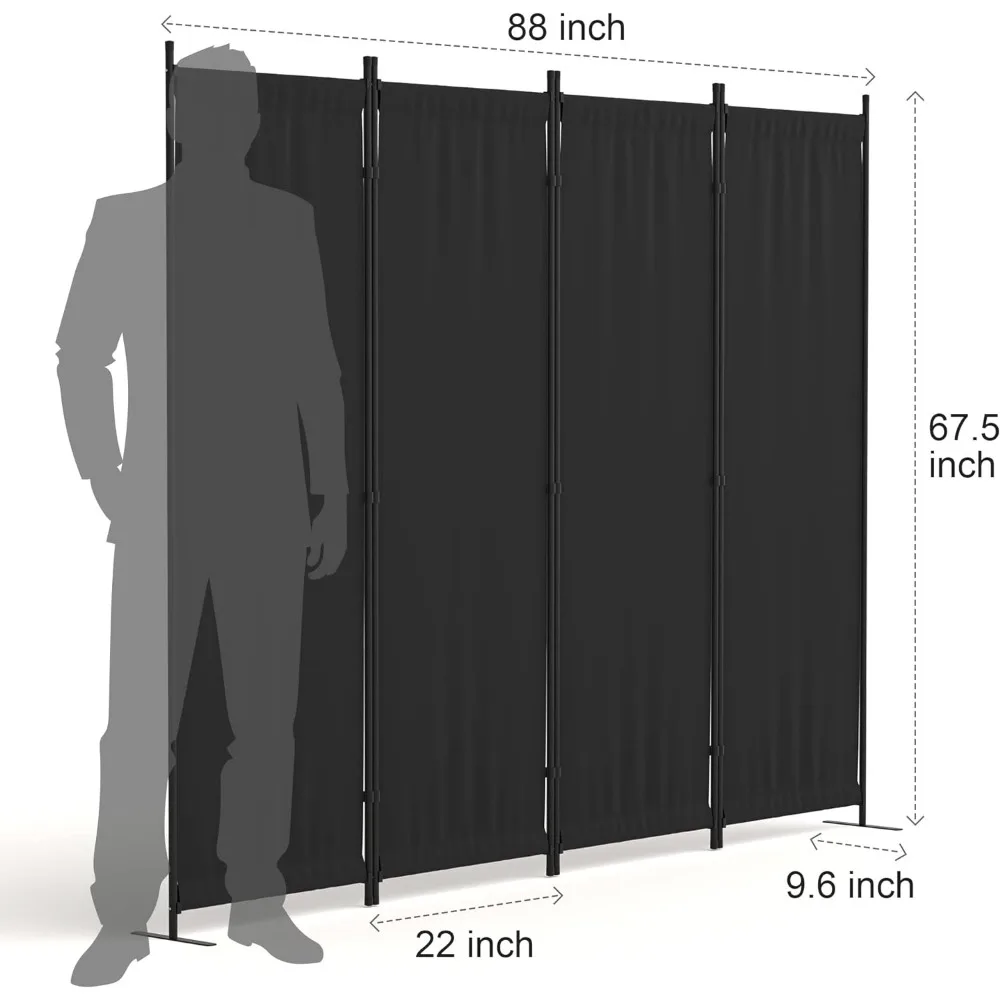 Folding Privacy Screen Room Divider, separação portátil com pés de metal, divisória divisórias, 88 polegadas