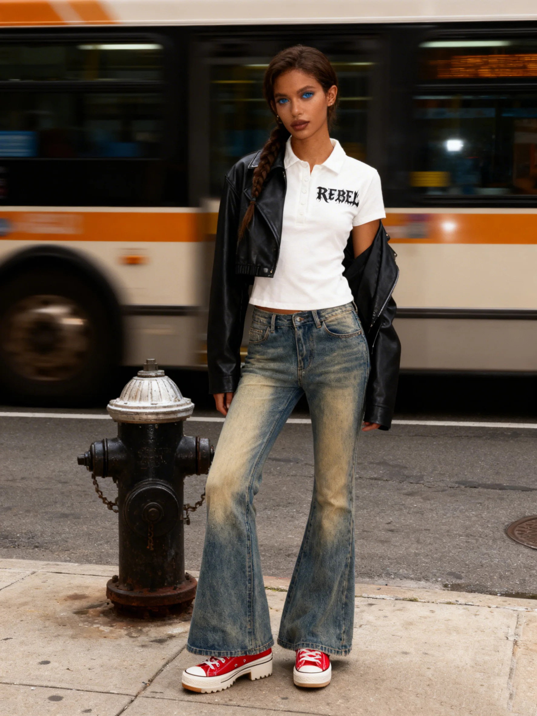 

Women's Rebel Print Polo Shirt Y2K Grunge Aesthetic Short Sleeve Slim Fit Casual Top Black White Vintage Graphic Tees Streetwear