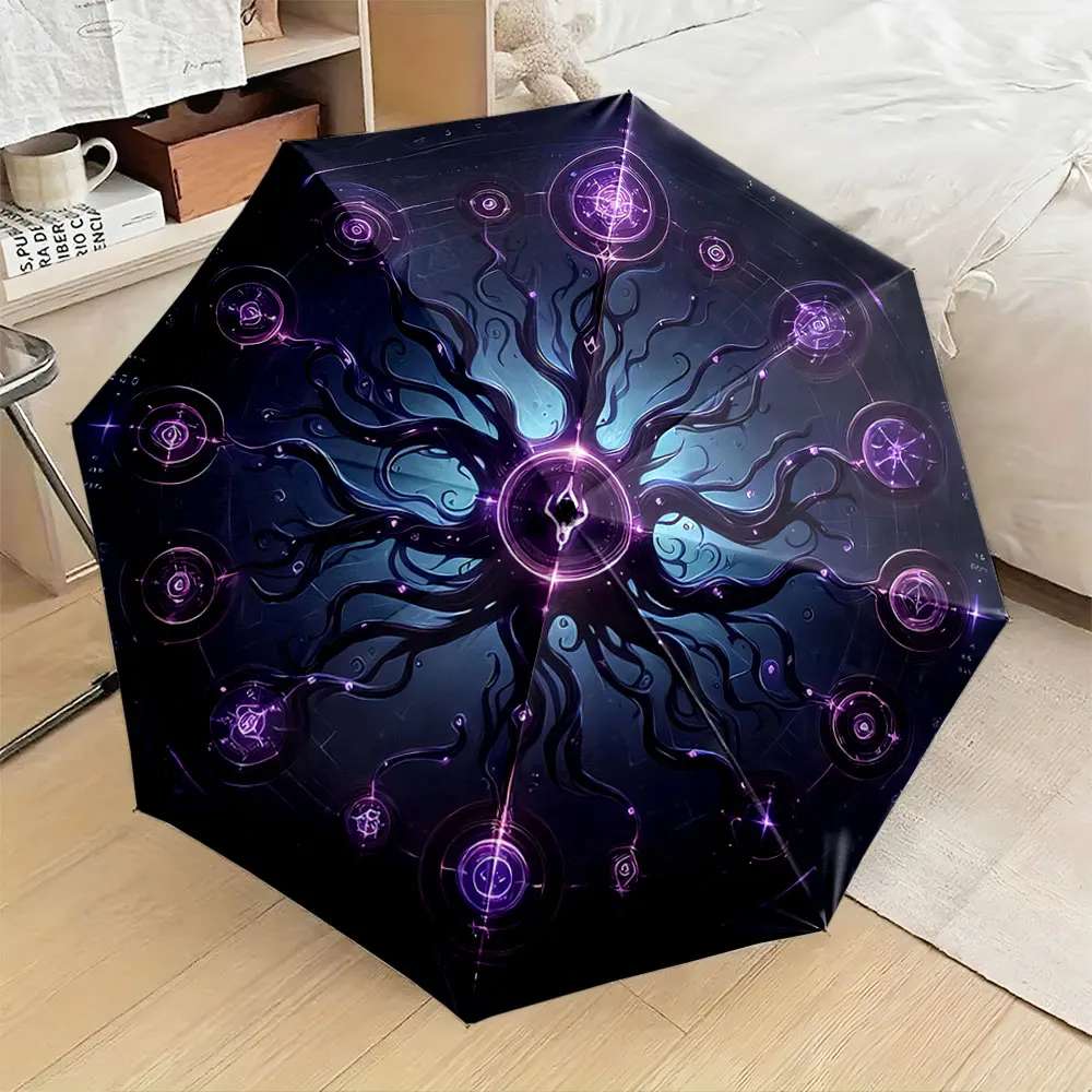 1PC Mystical Galaxy Pattern Umbrella with Unique Abstract Design Print 8 Iron Ribs Folding Umbrella Auto-Open Fashion Sunshade