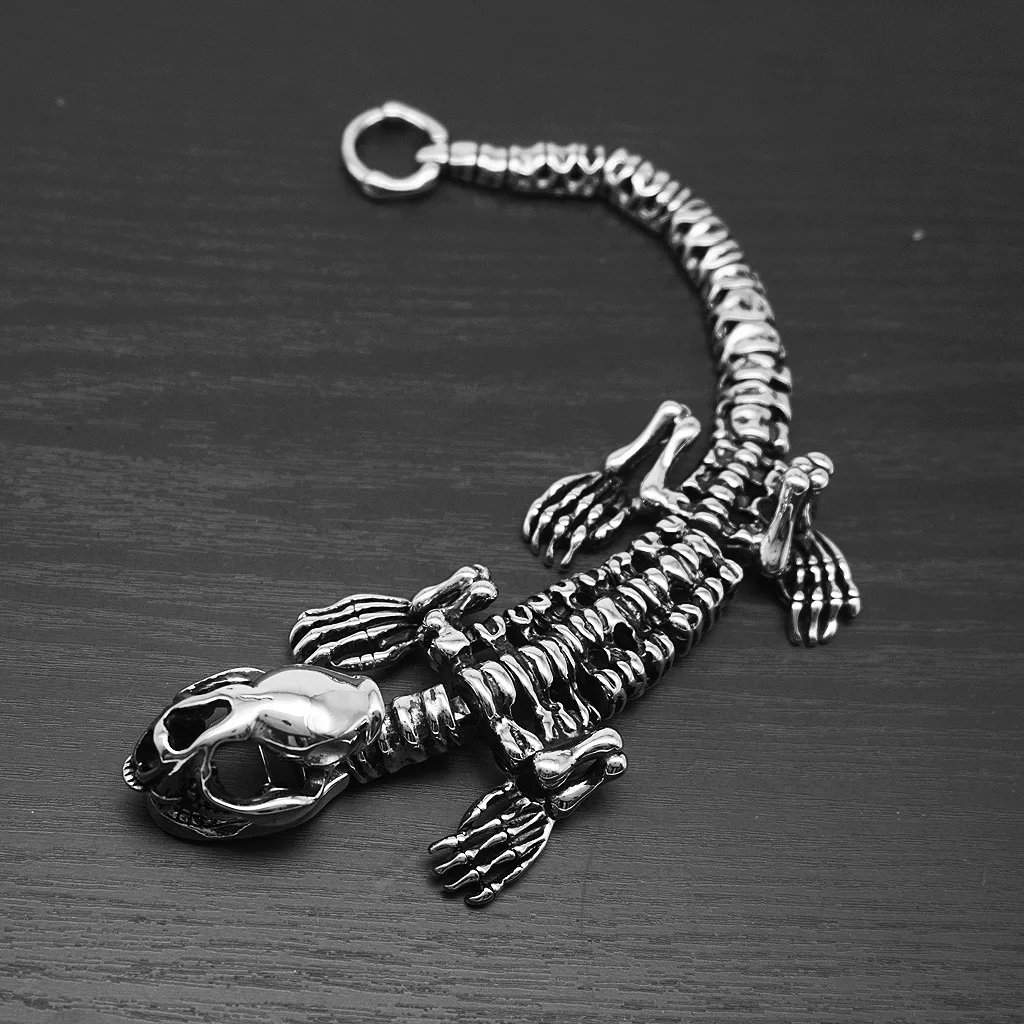 Super Domineering Dinosaur Skeleton Bracelet Punk Hip-hop Rock Personality Trendy Men Street Dance Titanium Steel Jewelry