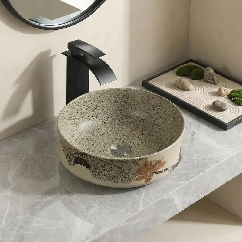 Nordic Matte Ceramic Washbasin Small Round Art Basin Antique Style Platform Sink for Bathroom Vanity Modern Minimalist Design
