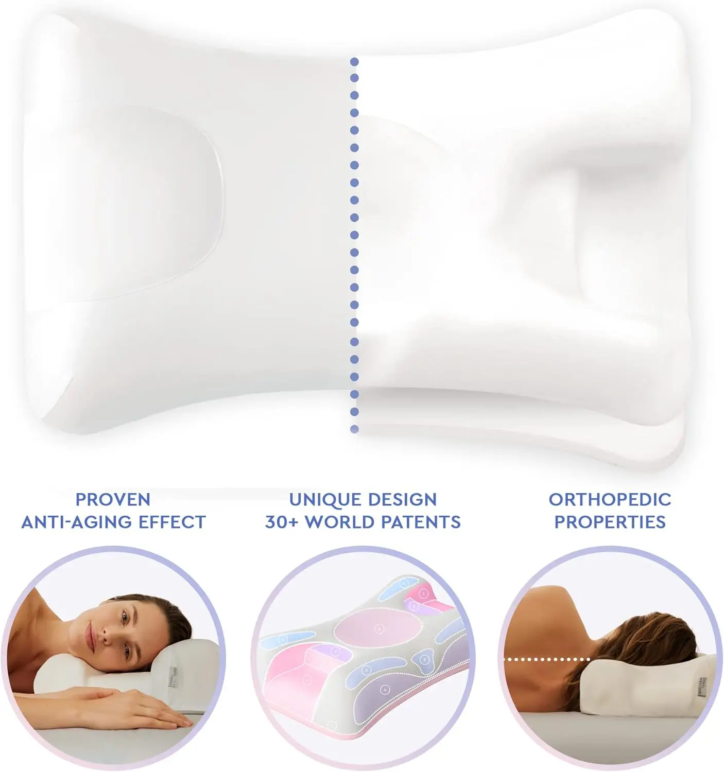 Anti-Aging Beauty Pillow Fights Sleep Wrinkles with Orthopedic Height Adjustable Memory Foam for Sleeping on Back and Side