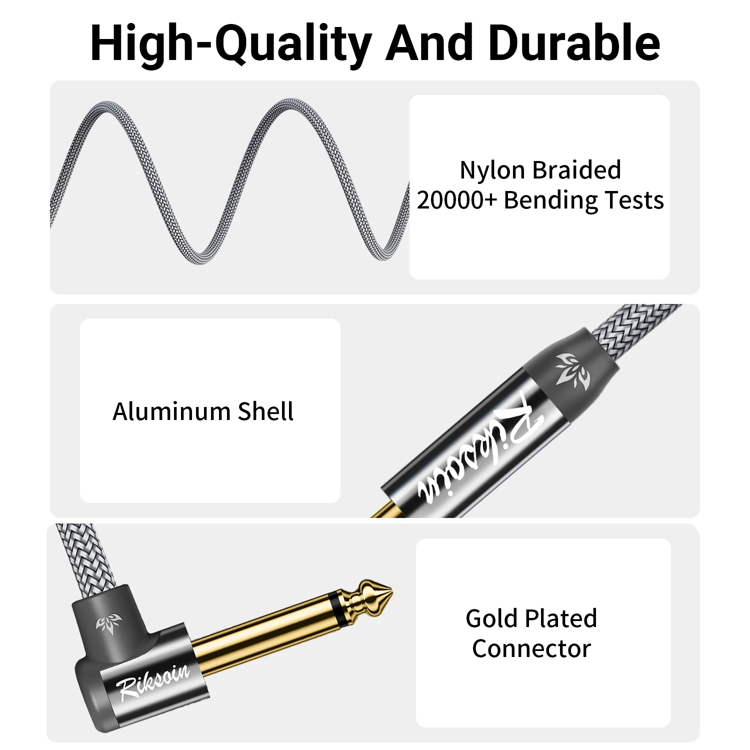 6.35mm Instrument Cable, Dual1/4 Inch Male to Male 90 Degree Right Angle Guitar Bass AMP Audio Cable Hi-Fi Stereo Sound Cord