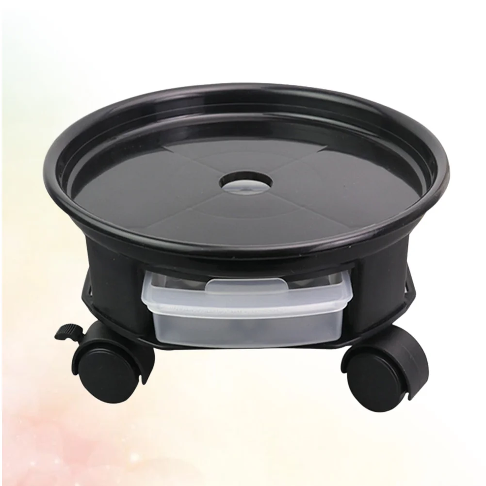 

38Cm Round Flowerpot Tray Universal Bottom Wheel Plant Stand Storage Drawer For Home Garden Black Potted Rack Base Flower