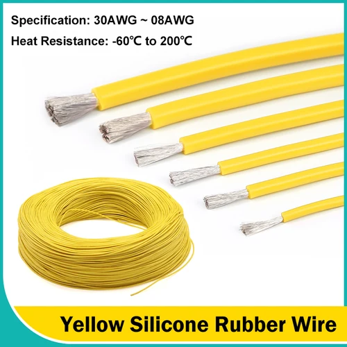Cables de goma de silicona suave amarillos 30/28/26/24/22/20/18/16/15/14/13/12/10/08 AWG Cable eléctrico Flexible para batería de inversor de coche