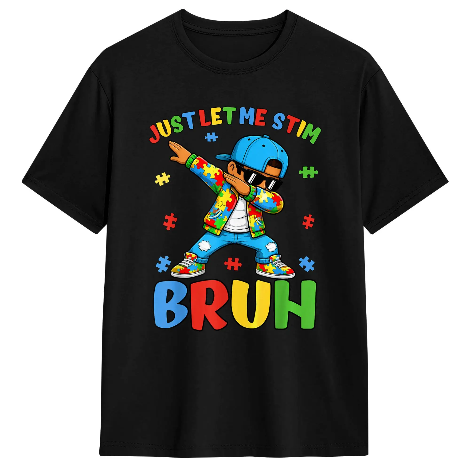 Just Let Me Stim Bruh Funny Dabbing Boy Kid Autism Awareness Cotton T-Shirt For Adult Summer Awesome T Shirts O Neck Tee Shirt