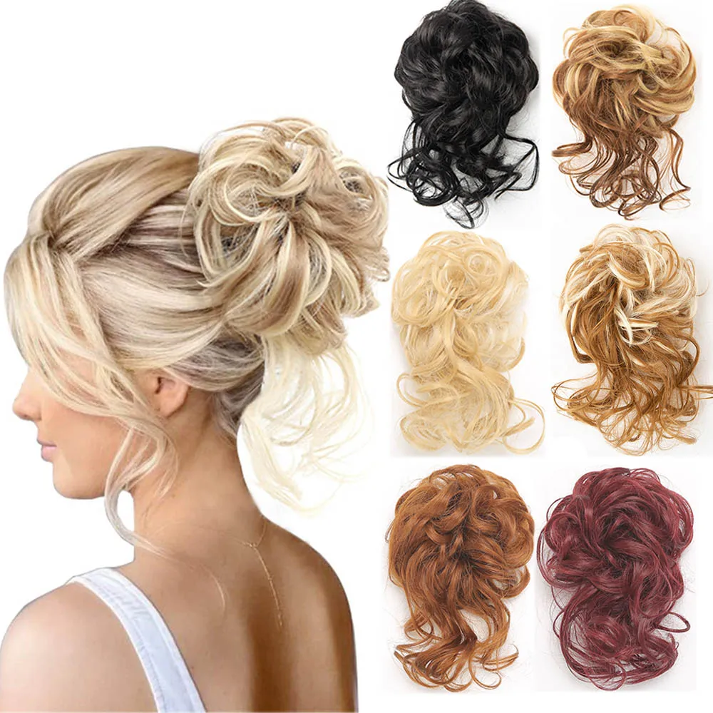 Jeedou Synthetic Messy Bun Hair Scrunchies Curly HairPiece Updo With Rubber Hair Ring Wrap Around on Hair Tail Chignon