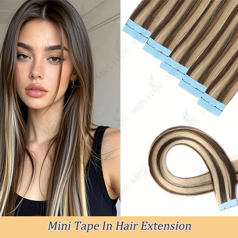 

Mini Tape In Human Hair Extensions Double Side Invisible PU Seamless Tape In Hair 10pcs/pack Natural Straight Black Brown Blonde
