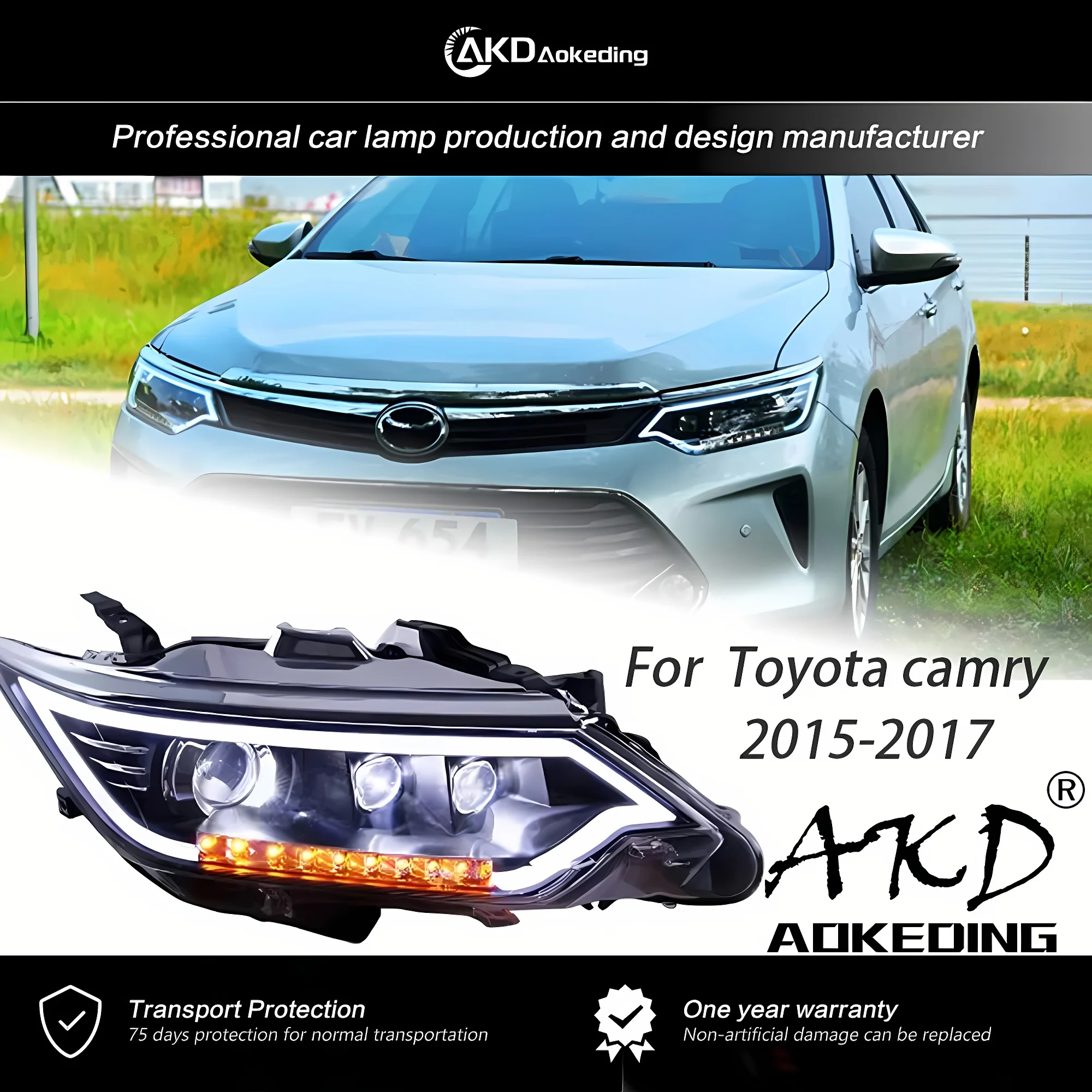 AKD Head Lamp For Toyota Camry 2015-2017 Camry V55 Headlights DRL H7 LED Bi Xenon Bulb  Assembly Upgrade Dynamic Signa Accessory